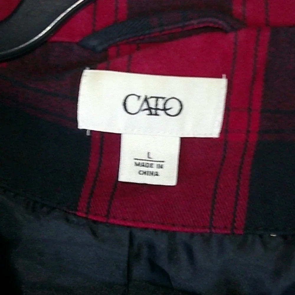 Cato Womens Plaid Double Breasted Button Up Coat Jacket Red Black Size L‎